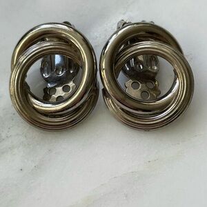 Silver-Tone Interlocking Circle Clip-On Earrings